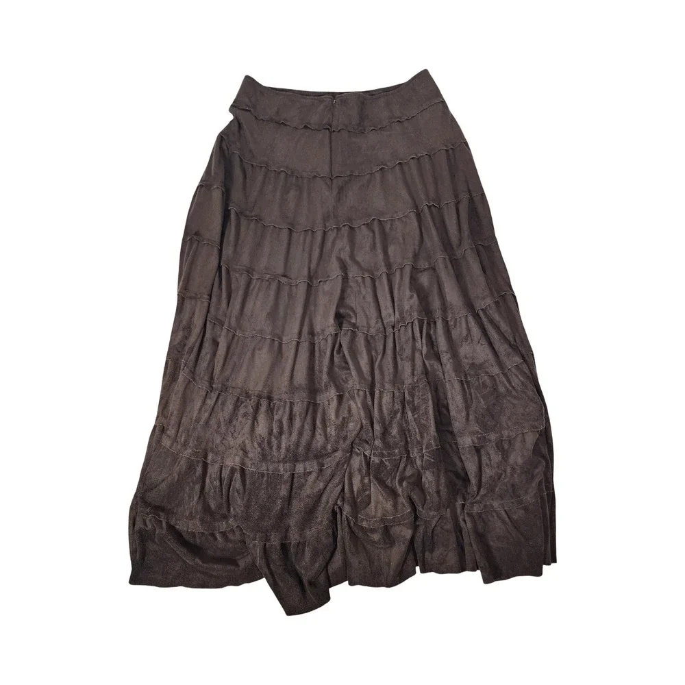 Tribal Brown Faux Suede Tiered‎ Maxi Skirt Womens Size 6 Boho Western 41760-435